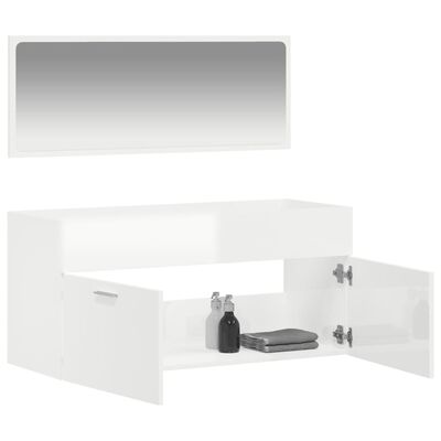 vidaXL badeværelsesskab med spejl konstrueret træ hvid højglans