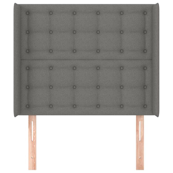 vidaXL sengegavl med kanter 103x16x118/128 cm stof m&oslash;rkegr&aring;