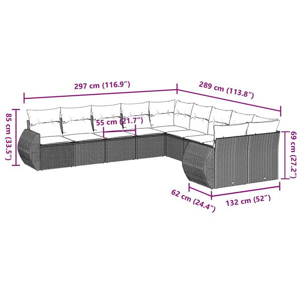 vidaXL sofas&aelig;t til haven 10 dele med hynder polyrattan lysegr&aring;