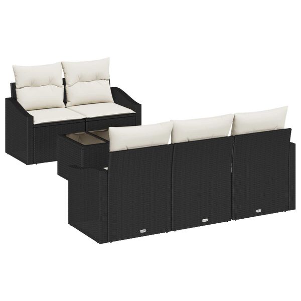 vidaXL Sofa S&aelig;t med pude med pude 6 pcs Sort og Cream polyrattan