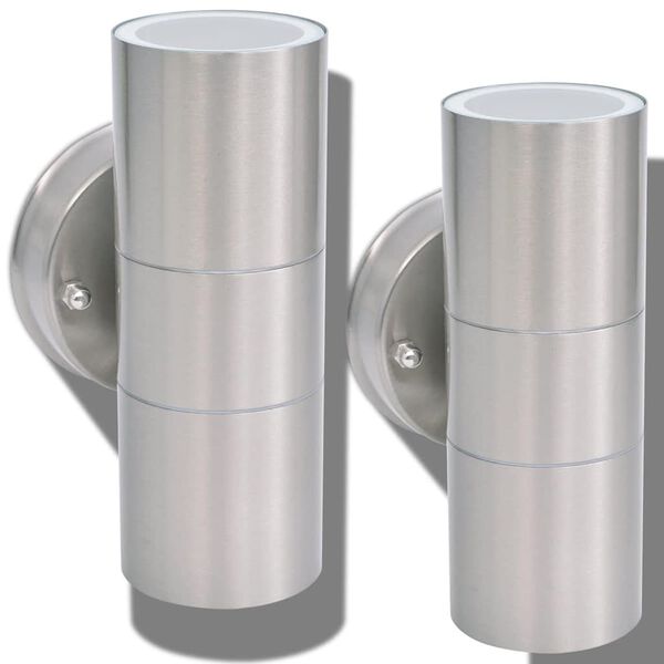 vidaXL udend&oslash;rs LED v&aelig;glamper 2 stk. rustfrit st&aring;l op/nedadvendt