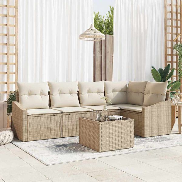 vidaXL Sofa S&aelig;t med pude 6 pcs Beige polyrattan