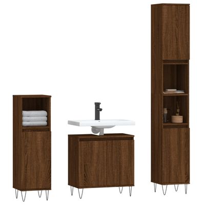 vidaXL badeværelsesskabe 3 dele konstrueret træ brun egetræsfarve