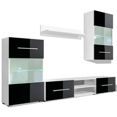 vidaXL TV-møbel i fem dele med LED-belysning sort