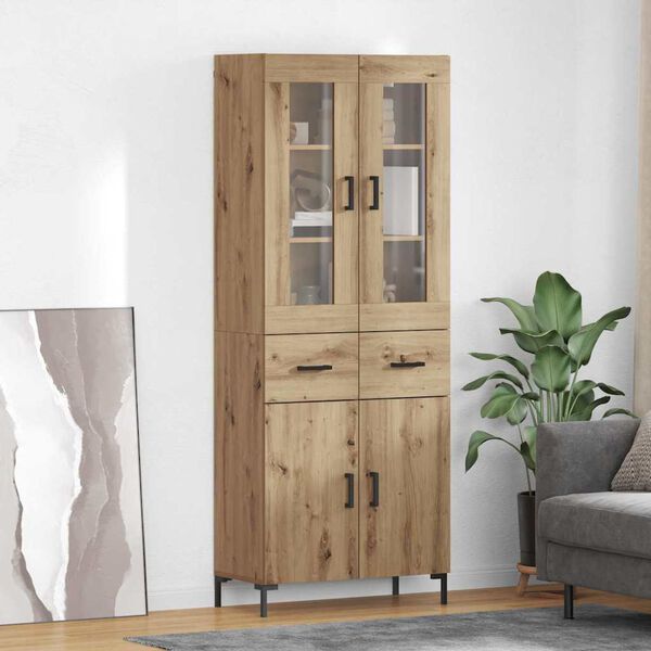 vidaXL Highboard med skuffe 2 pcs Artisan Egetr&aelig; Konstrueret tr&aelig;