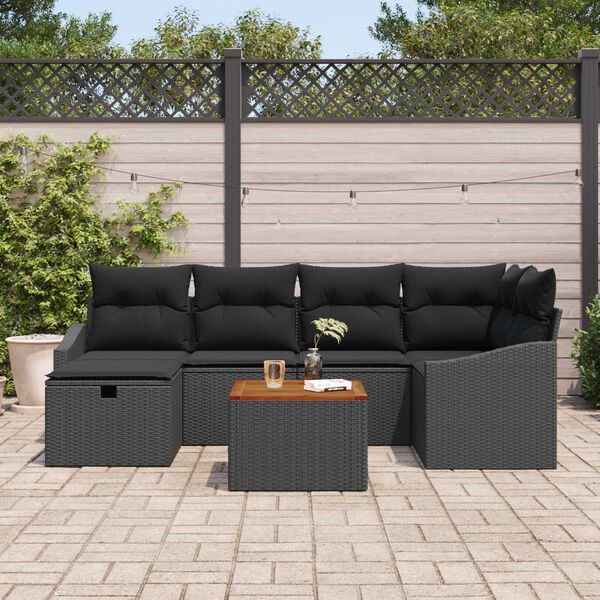 vidaXL Havesofa Sæt med pude med opbevaring 7 pcs Sort Poly rattan