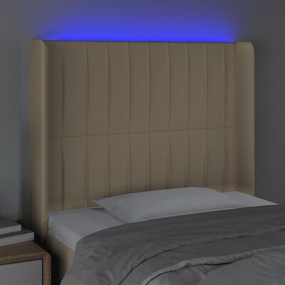 vidaXL sengegavl med LED-lys 93x16x118/128 cm stof cremefarvet