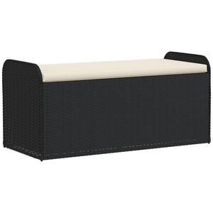 vidaXL opbevaringsb&aelig;nk med hynde 115x51x52 cm polyrattan sort