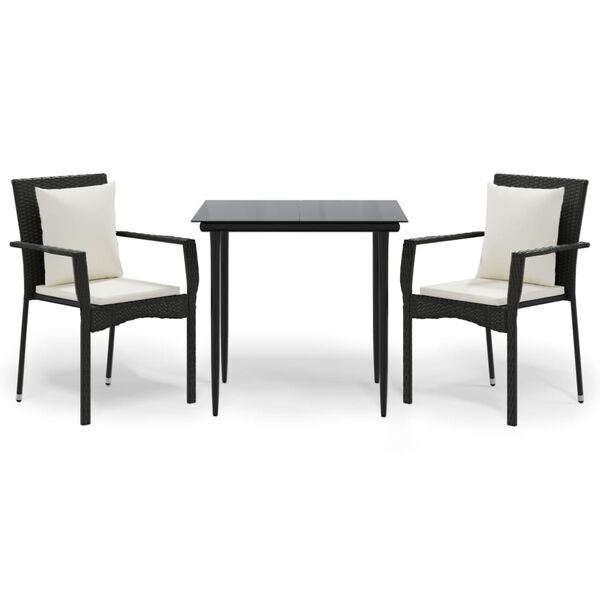 vidaXL spisebordss&aelig;t til haven 3 dele med hynder polyrattan sort