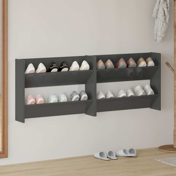 vidaXL skoreol til v&aelig;g 2 stk. 80x18x60 cm konstrueret tr&aelig; gr&aring; h&oslash;jglans