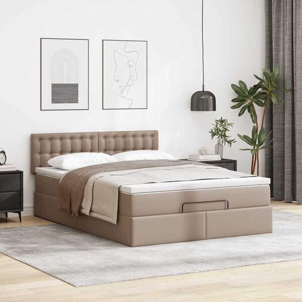 vidaXL osmannisk seng med madrasser & LEDs 140x190 cm kunstl&aelig;der