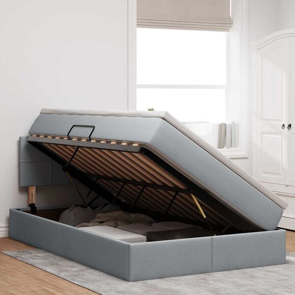 vidaXL Seng med opbevaring og LED med madras Lysegr&aring; 120 x 190 cm Stof
