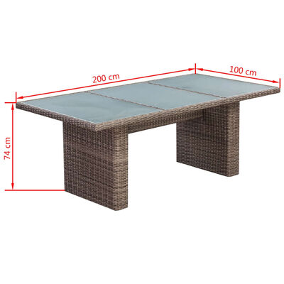 vidaXL udendørs spisebordssæt 7 dele med hynder polyrattan brun