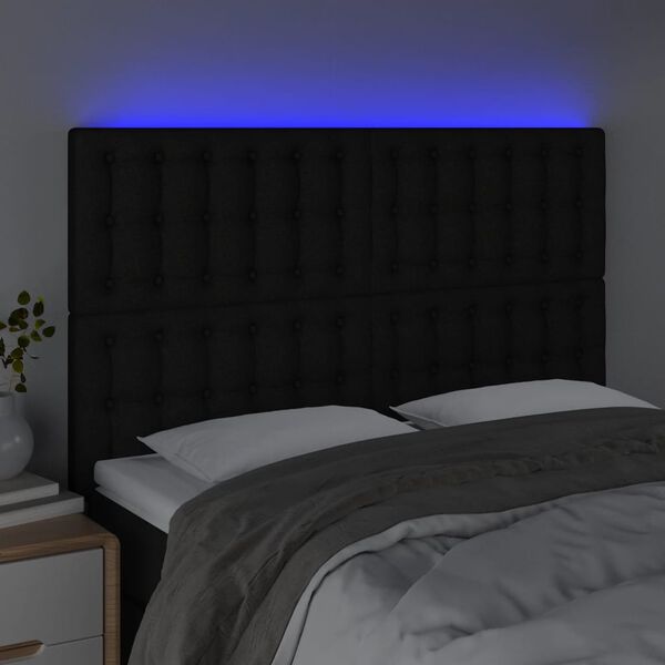 vidaXL sengegavl med LED-lys 144x5x118/128 cm stof sort