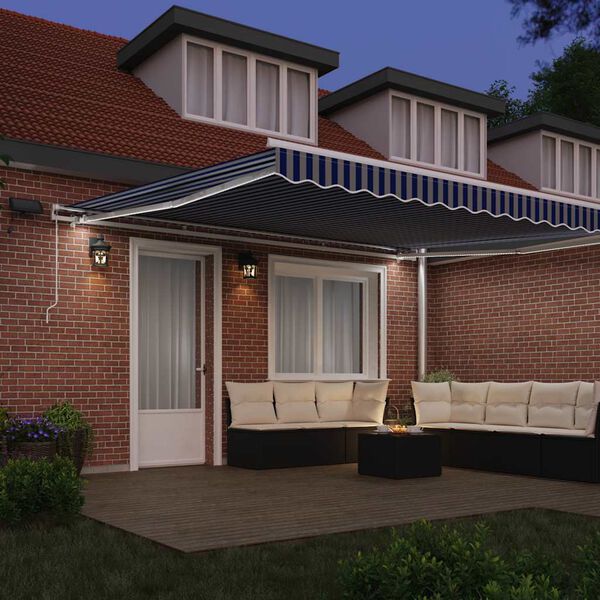 vidaXL Utrækkelig Markise Blå og Hvid 450 × 300 cm