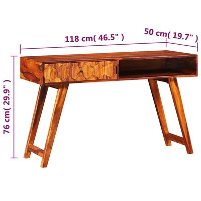 vidaXL skrivebord massivt sheeshamtræ 118 x 50 x 76 cm