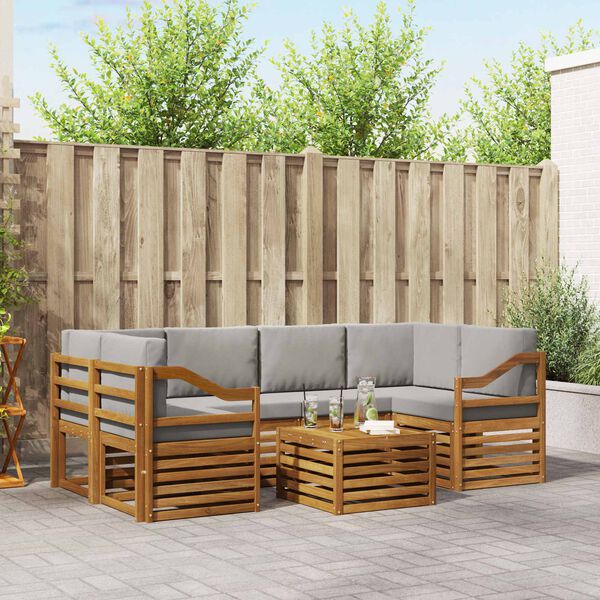 vidaXL Sofas&aelig;t med pude 7 pcs Naturlig og Lys Gr&aring; Massivt Akacietr&aelig;