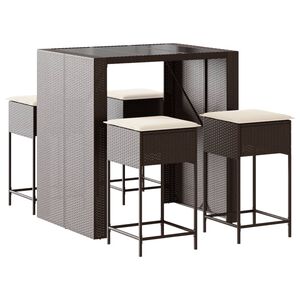 vidaXL bars&aelig;t til haven 5 dele med hynder polyrattan brun