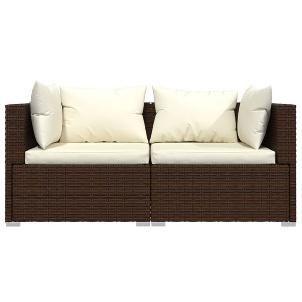 vidaXL 2-personers sofa med hynder polyrattan brun