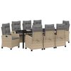 vidaXL Have Spisebordss&aelig;t med pude 9 pcs Beige polyrattan