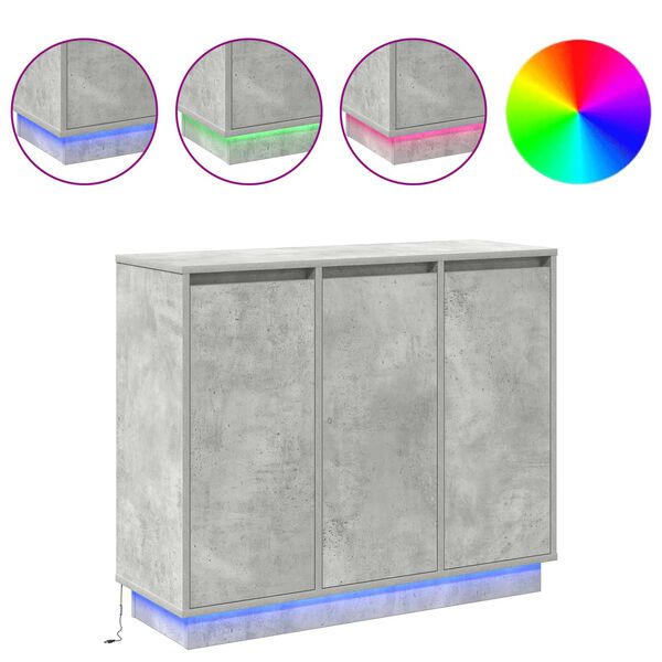 vidaXL LED Sideboard Beton Gr&aring; 90 x 32 x 75 cm Konstrueret tr&aelig;