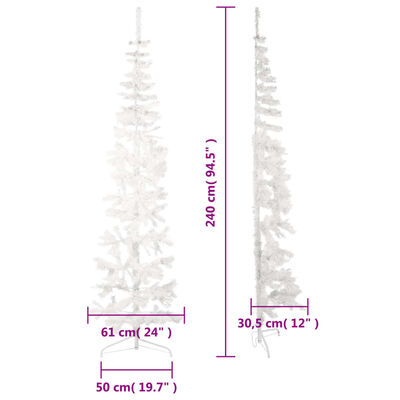 vidaXL kunstigt halvt juletræ med juletræsfod 240 cm smalt hvid