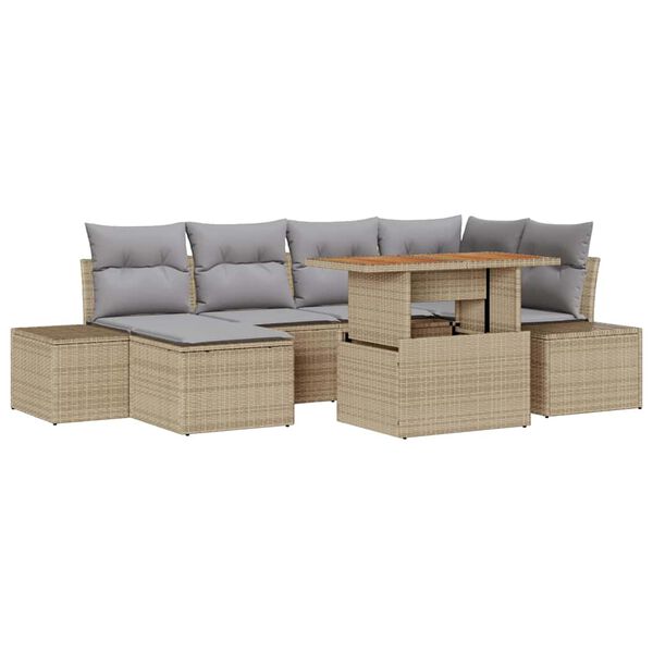 vidaXL Havesofa S&aelig;t med opbevaring 7 pcs Beige Poly rattan