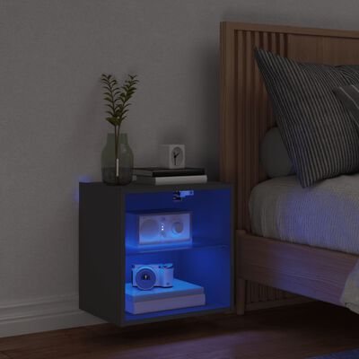 vidaXL sengebord med LED-lys væghængt sort