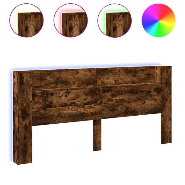 vidaXL sengegavl med opbevaring og LED-lys 220x16,5x103,5 cm r&oslash;get eg