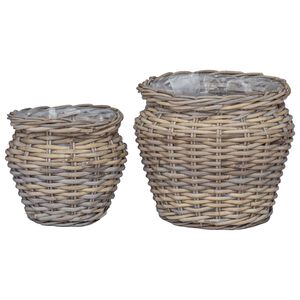 vidaXL Plantekurv med opbevaring 2 pcs Gr&aring; Lacak Rattan