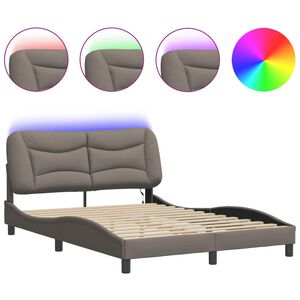 vidaXL sengeramme med LED uden madras Hvar 140x190 cm stof gr&aring;brun