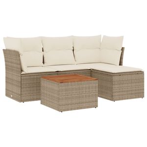 vidaXL sofas&aelig;t til haven 5 dele med hynder polyrattan beige