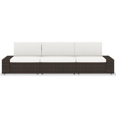 vidaXL 3-personers sofa modulær polyrattan brun