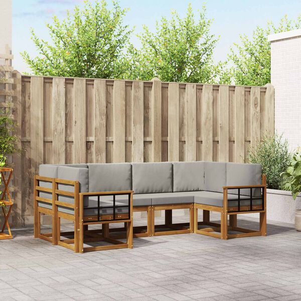 vidaXL Udend&oslash;rs sofagruppe med pude 6 pcs Naturlig og Lys Gr&aring;