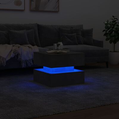 vidaXL sofabord med LED-lys 50x50x40 cm betongrå