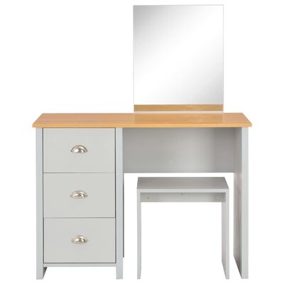 vidaXL toiletbord med spejl og skammel 104x45x131 cm grå