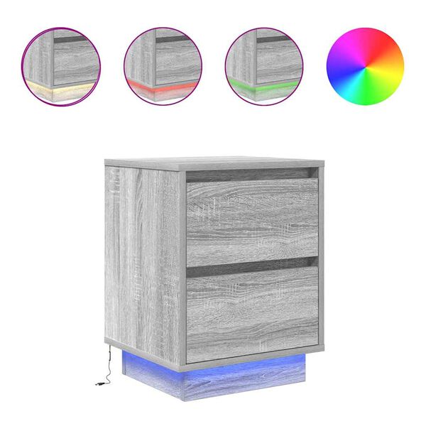 vidaXL sengeskabe 2 stk. med LED-lys 38x34x50 cm gr&aring; sonoma-eg