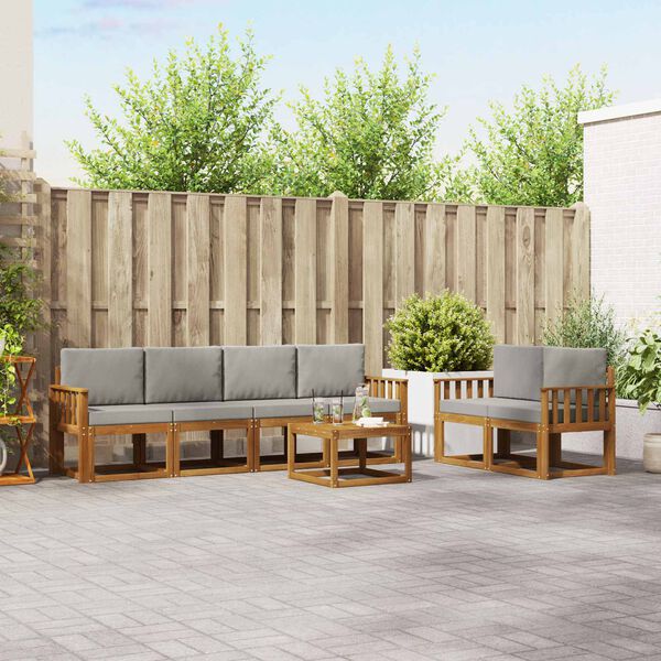 vidaXL Udend&oslash;rs sofagruppe 7 pcs Naturlig og Lys Gr&aring; Massivt Akacietr&aelig;