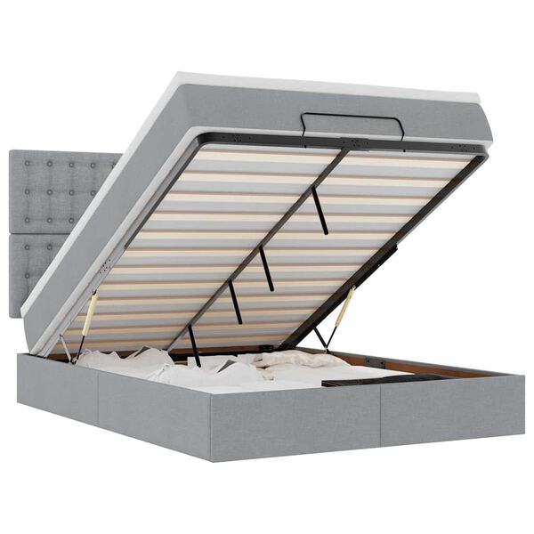 vidaXL osmannisk sengeramme med madras 140x200 cm stof lysegr&aring;