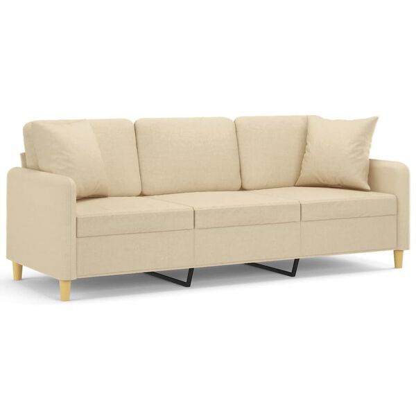 vidaXL 3-personers sofa med pyntepuder 180 cm stof cremefarvet