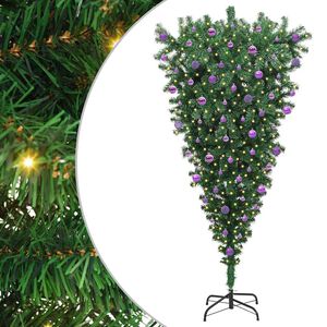 vidaXL Op-ned kunstigt forbelyst juletr&aelig; med kugles&aelig;t Gr&oslash;n 210 cm PVC