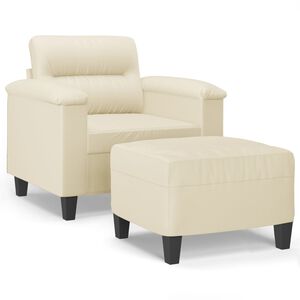 vidaXL sofastol med fodskammel 60 cm kunstl&aelig;der cremefarvet