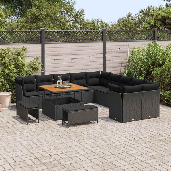 vidaXL Havesofa S&aelig;t 13 pcs Sort polyrattan
