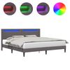 vidaXL Sengestel med LED-lysstrimler Gr&aring; 200 x200 cm Kunstl&aelig;der