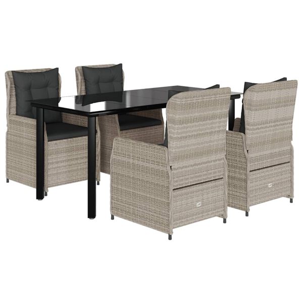 vidaXL spisebordssæt til haven 5 dele med hynder polyrattan lysegrå