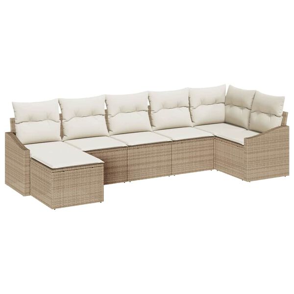 vidaXL Sofa S&aelig;t med pude 7 pcs Beige polyrattan