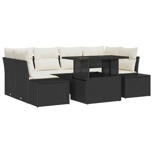 vidaXL Sofa S&aelig;t med pude 7 pcs Sort og Cream polyrattan