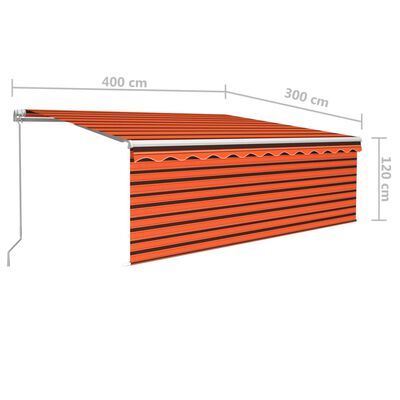 vidaXL markise m. gardin 4x3 m manuel betjening orange og brun