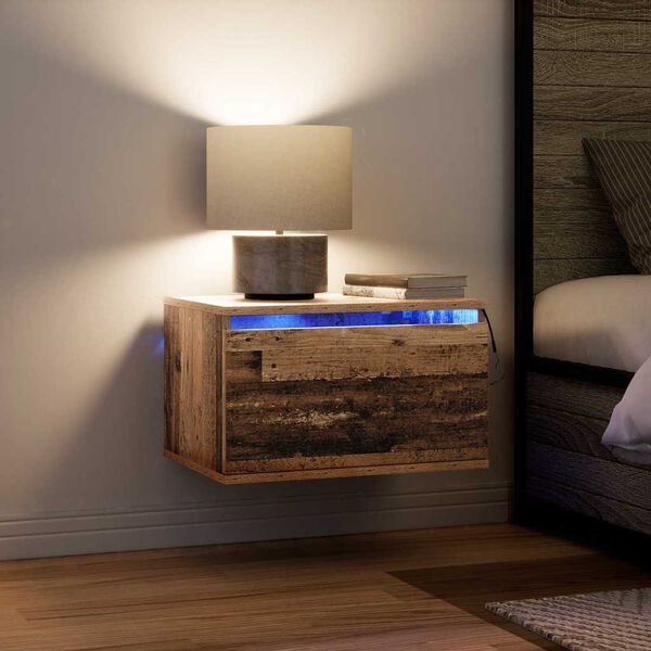 vidaXL V&aelig;gmonteret natbord Gammelt tr&aelig; 50 x 36 x 30 cm Konstrueret tr&aelig;