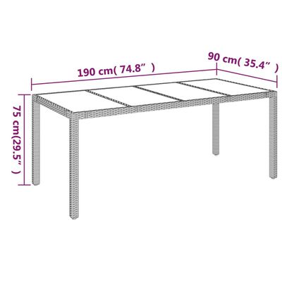 vidaXL havebord med glastop 190x90x75 cm polyrattan grå